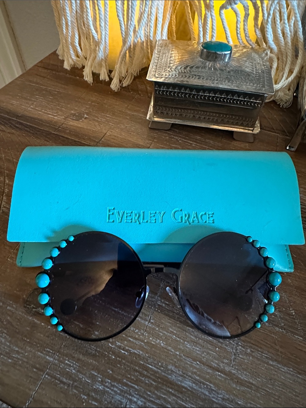Turquoise Beaded Round Sunglasses